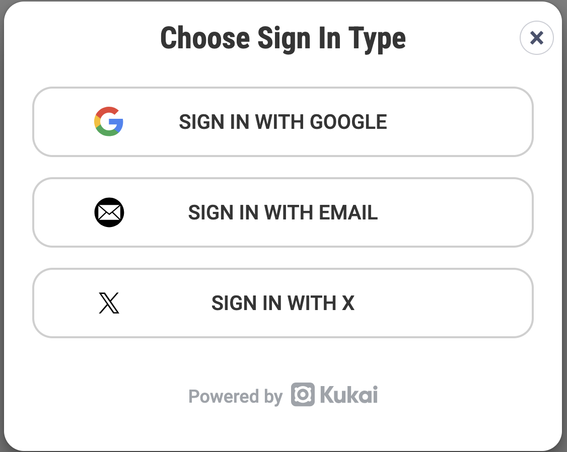 The Kukai login window